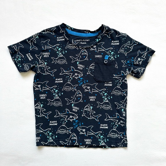 craft + flow Other - 3T Boys Blue Shark pocket Tee Shirt
